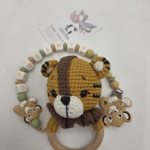 Sonaglino amigurumi ad anello di legno Sonaglino amigurumi con anello in legno personalizzato con nome