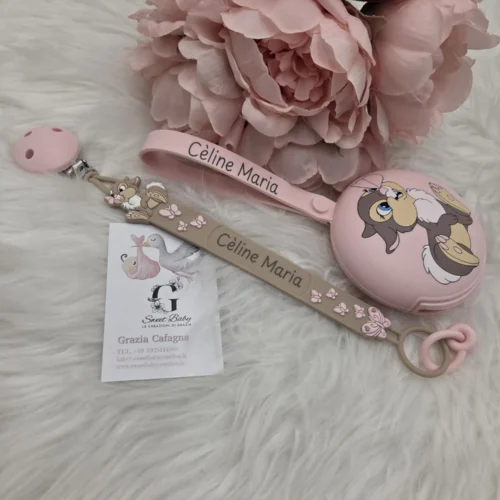 sbc-combo-10 Catenella Portaciuccio Bambina Rosa con Portaciuccio