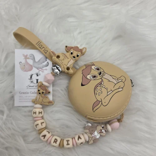 sbc-ilaria-set-25 Catenella Portaciuccio Bambi Beige e Rosa