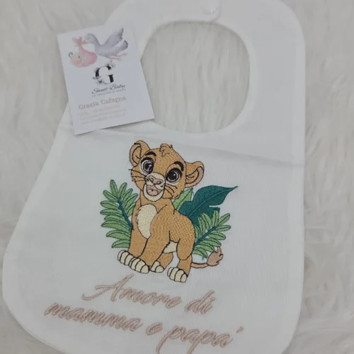 Bavetta Simba con Foglie "Amore di Mamma e Papà" Rosa Cipria