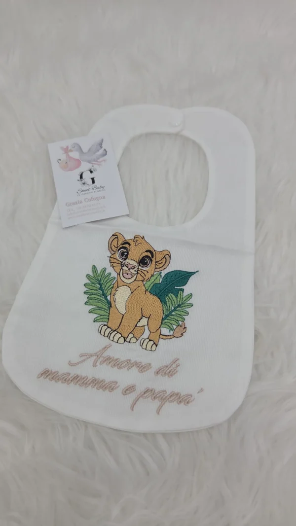 Bavetta Simba con Foglie "Amore di Mamma e Papà" Rosa Cipria