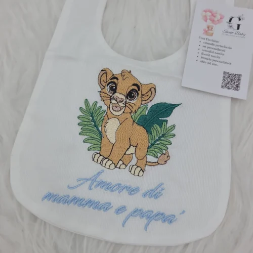 Bavetta Simba con Foglie "Amore di Mamma e Papà" Azzurro