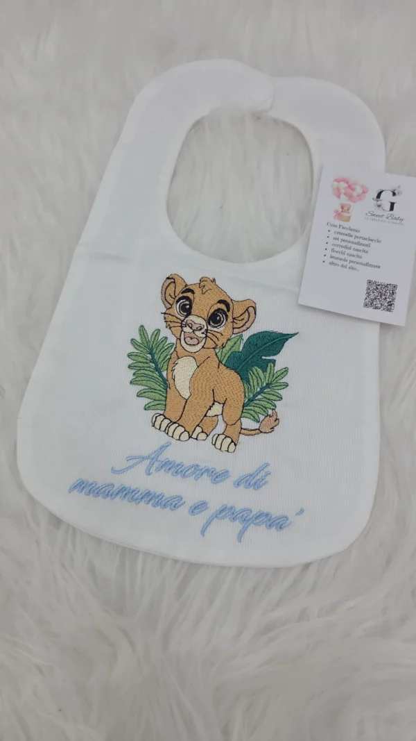 Bavetta Simba con Foglie "Amore di Mamma e Papà" Azzurro