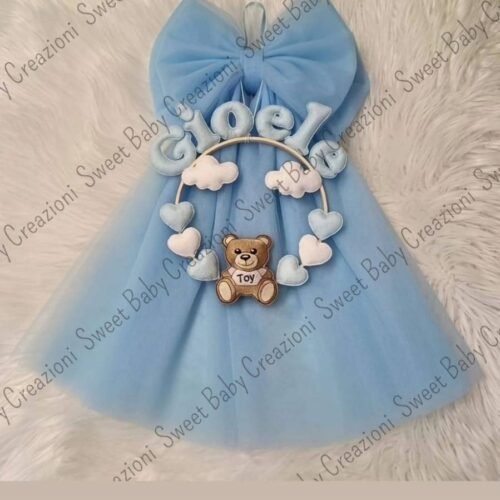 Fiocco Nascita Orsetto Toy con Nuvole e Cuori