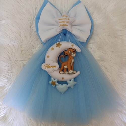 Fiocco Nascita Simba sulla Luna con Tulle Azzurro