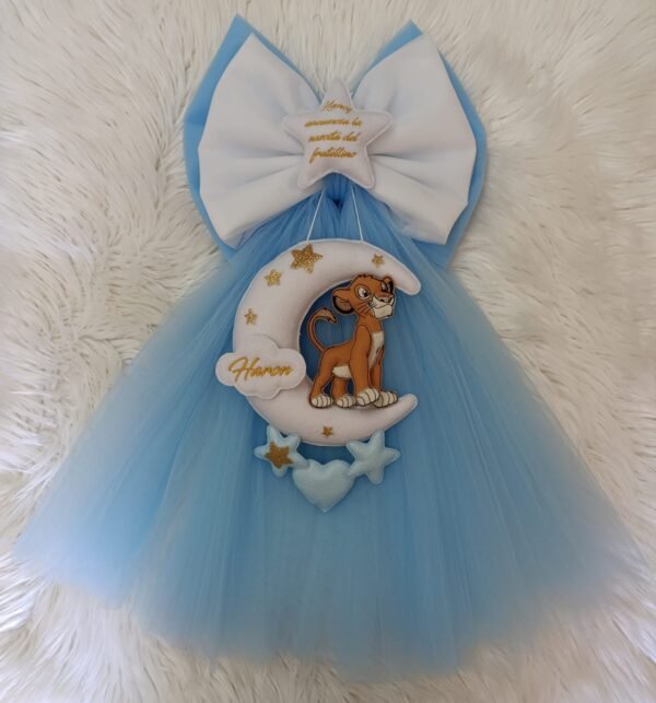 Fiocco Nascita Simba sulla Luna con Tulle Azzurro