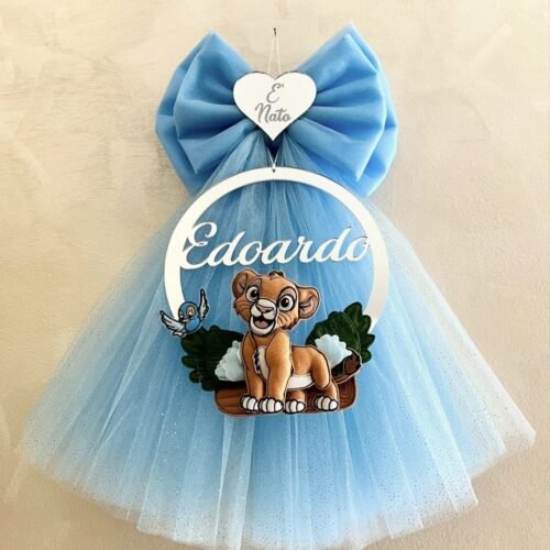 sbc-fiocco-new-152 Fiocco Nascita Simba con Cuore e Tulle Azzurro Glitter