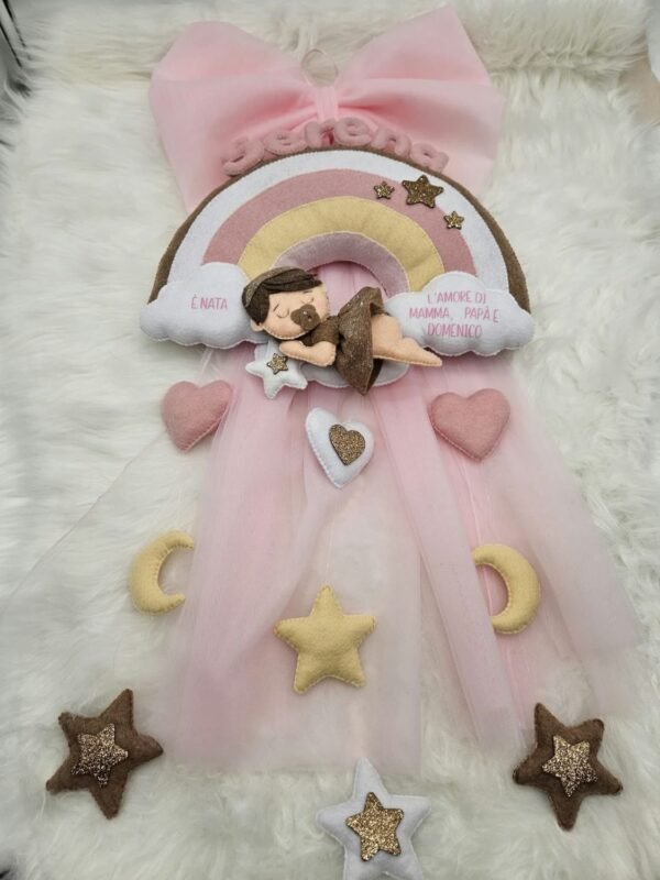 Fiocco Nascita Arcobaleno con Bimba e Stelle