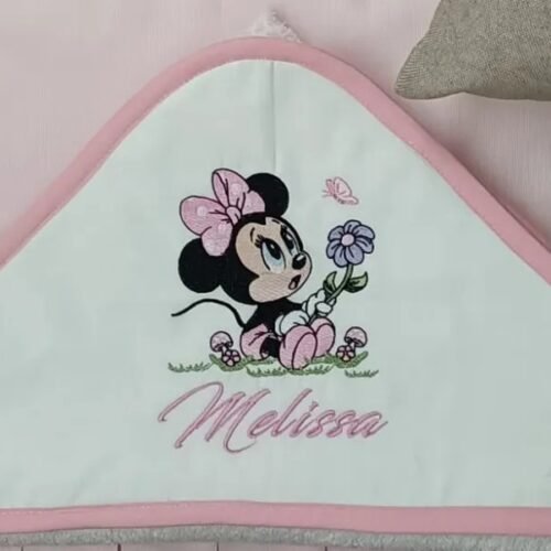 sbc-r15-c07a Accappatoio Neonato Minnie con Fiore e Farfalla Rosa