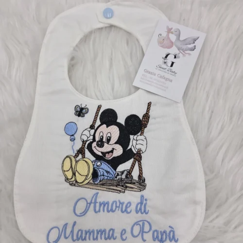 Bavetta Topolino sull'Altalena "Amore di Mamma e Papà" Azzurro