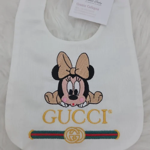 Bavetta Minnie Musetto Beige con Righe Verde e Rosso