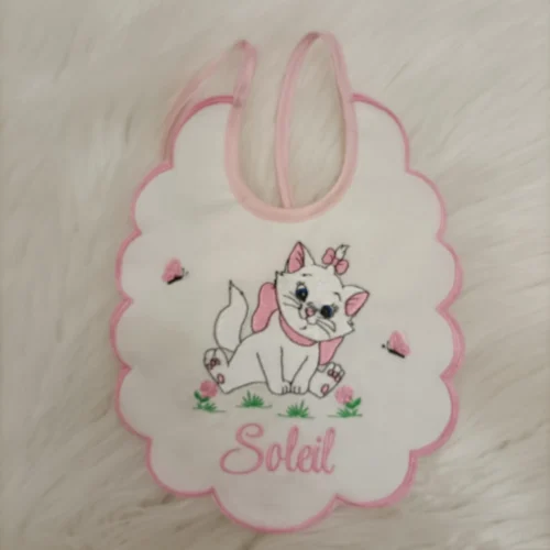 sbc-r8-223 Bavetta Minoù con Fiori e Farfalle, Bordo Smerlato Rosa