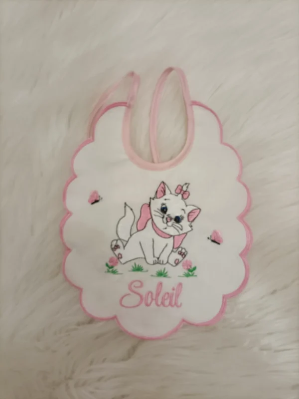 Bavetta Minoù con Fiori e Farfalle, Bordo Smerlato Rosa