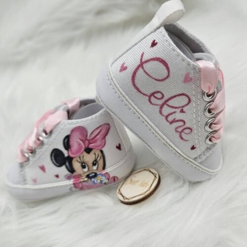 sbc-scarpine-dipinte-celine Scarpine Neonato Dipinte a Mano Minnie con Cuoricini