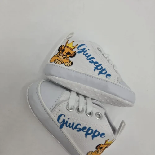 Scarpine Neonato Stampate Simba con Corona Nome Blu