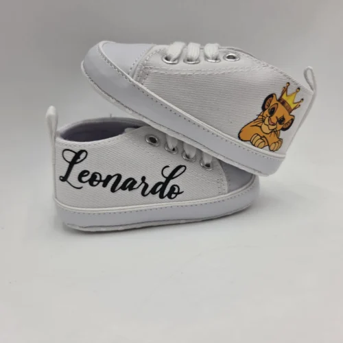 Scarpine Neonato Stampate Simba con Corona Nome Nero