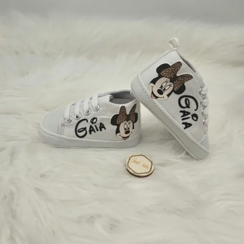 Scarpine Neonato Stampate Minnie con Fiocco Leopardato