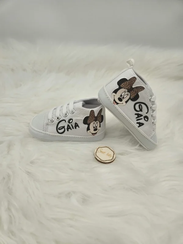 Scarpine Neonato Stampate Minnie con Fiocco Leopardato