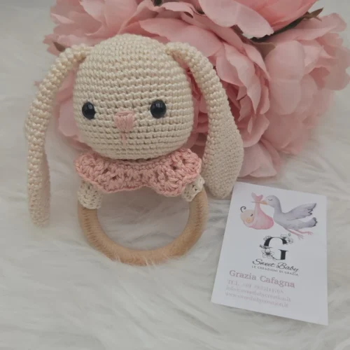 Sonaglino Coniglietto Panna con Fiocco Rosa