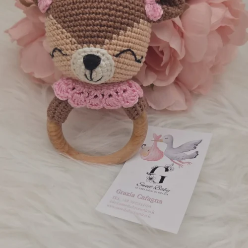 Sonaglino Orsetta Marrone con Fiocchetti Rosa