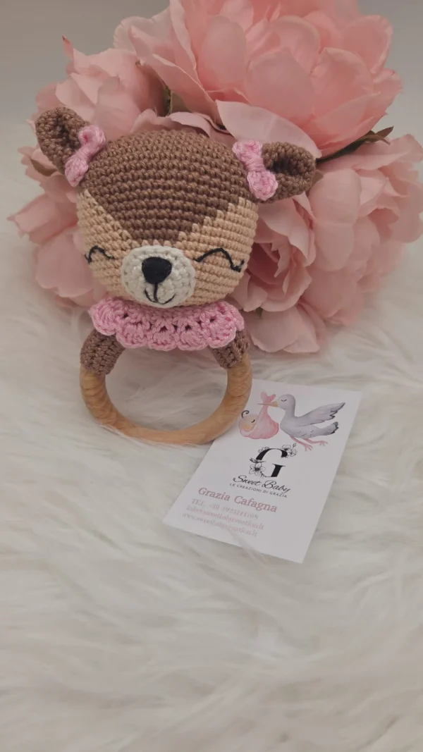 Sonaglino Orsetta Marrone con Fiocchetti Rosa